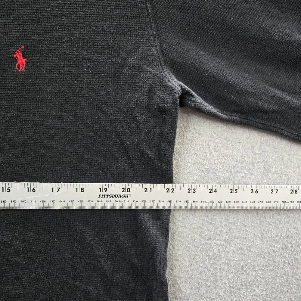 Polo Ralph Lauren Men Shirt XL Black‎ Embroidered Logo Waffle Knit Long Sleeve